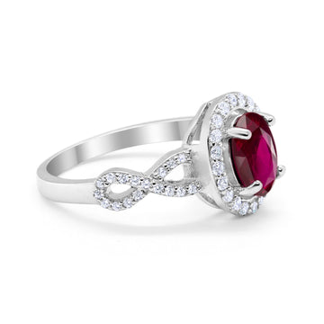 Art Deco Wedding Ring Oval Simulated Ruby CZ 925 Sterling Silver